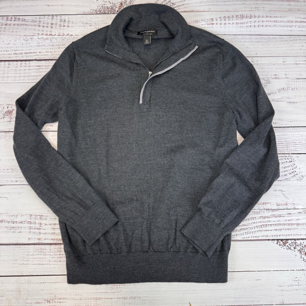 Banana Republic Mens Zip Sweater Size XL Gray 100% Merino Wool Business Casual - Picture 7 of 8